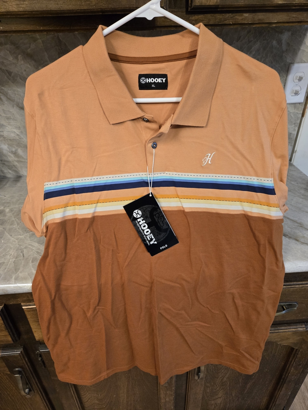 Hooey Men's Striped Polo Shirt - Peach/Brown